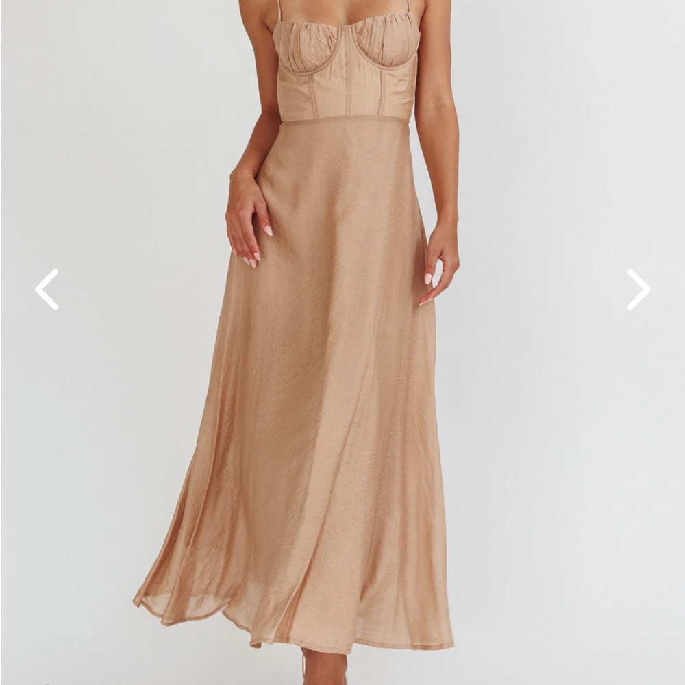 Selfie Leslie Tan and Pink Bustier Maxi Dress